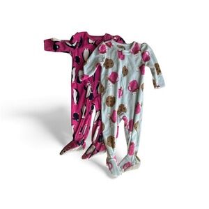 Penguin and Cookie Print Kids Fleece One Piece Footies 12M Like New